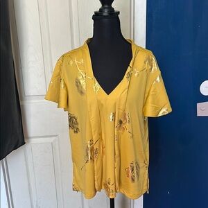 Yellow Flutter Sleeve Blouse with Relaxed Fit